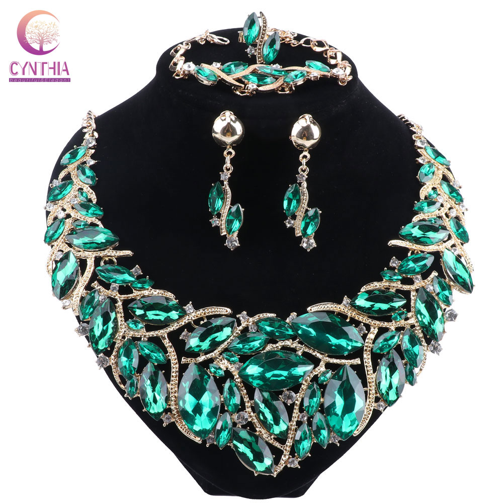 Indian Wedding Supply - CYNTHIA Mewah Warna Hijau Kristal Kalung