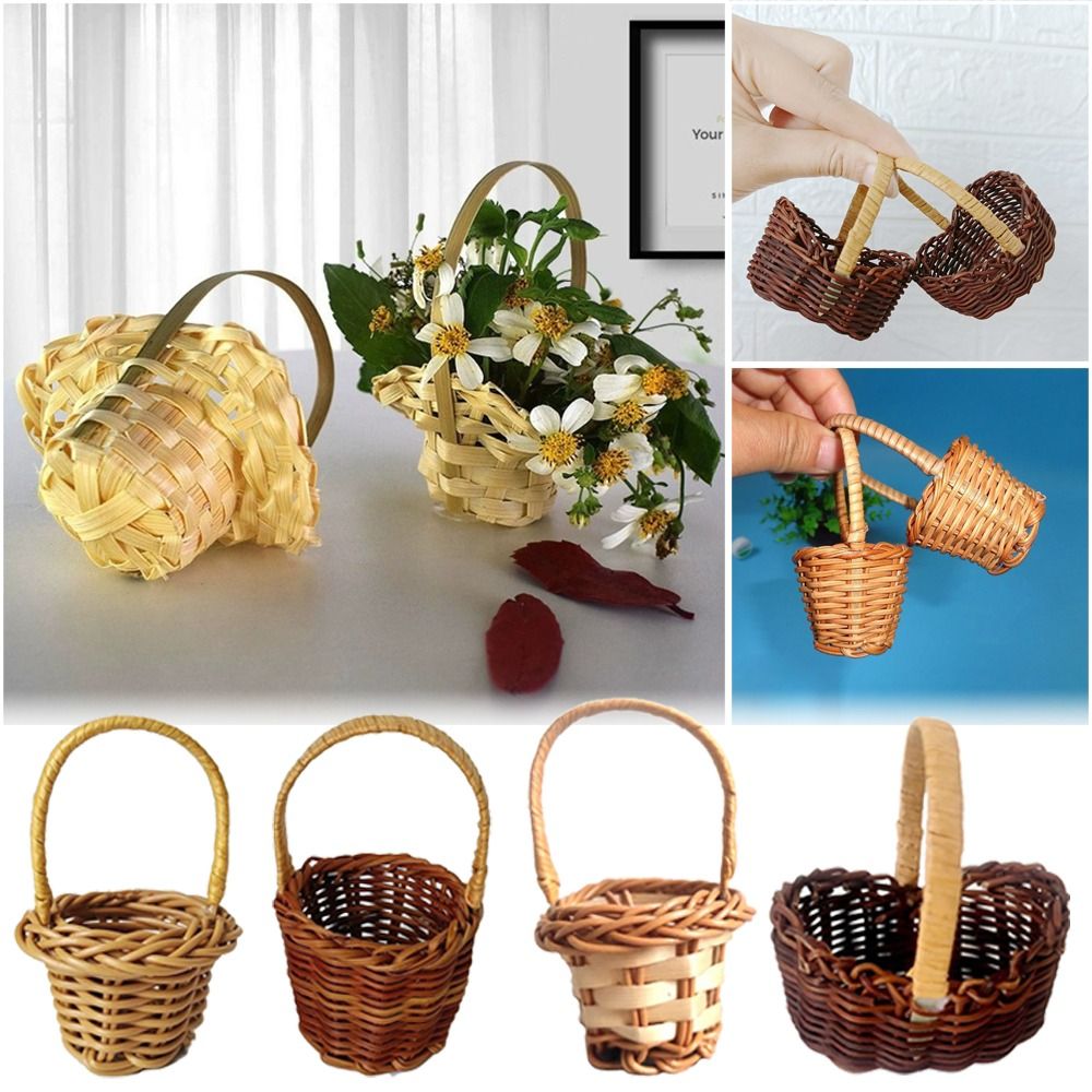 Wedding Hampers - Keranjang bunga kepang Mini, dengan aksesoris