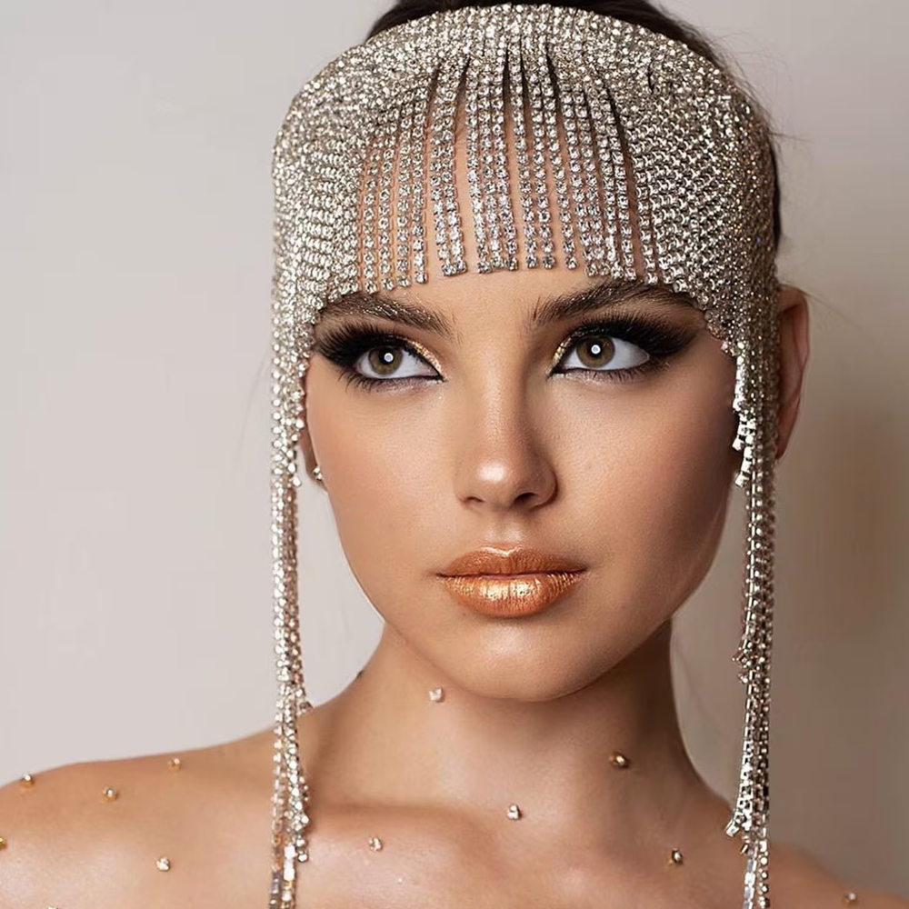 Indian Wedding Supply - Bando rantai rambut rumbai kristal Boho