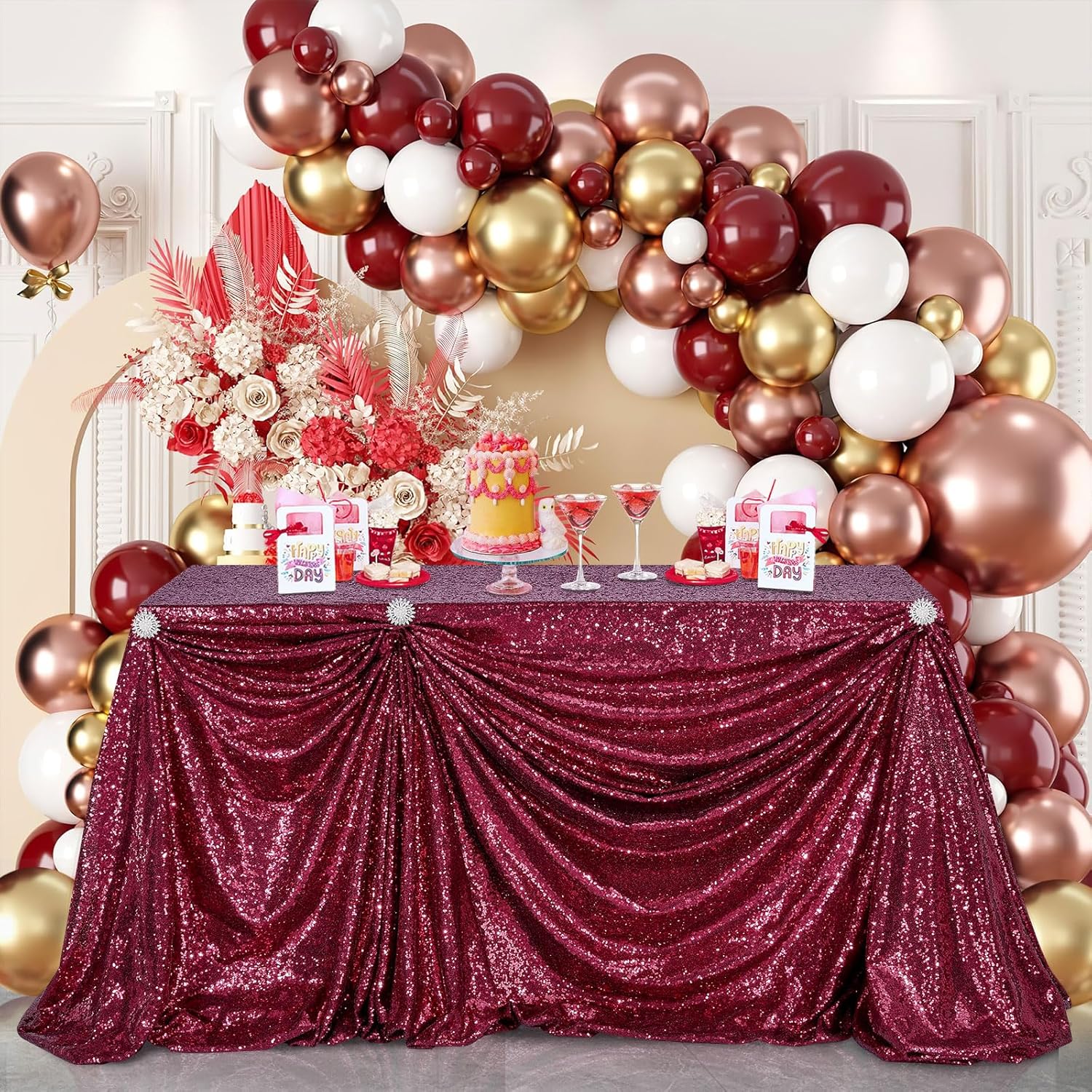 Taplak Meja Payet Burgundy Ber - Table Runner Sequin ulasan dan harga