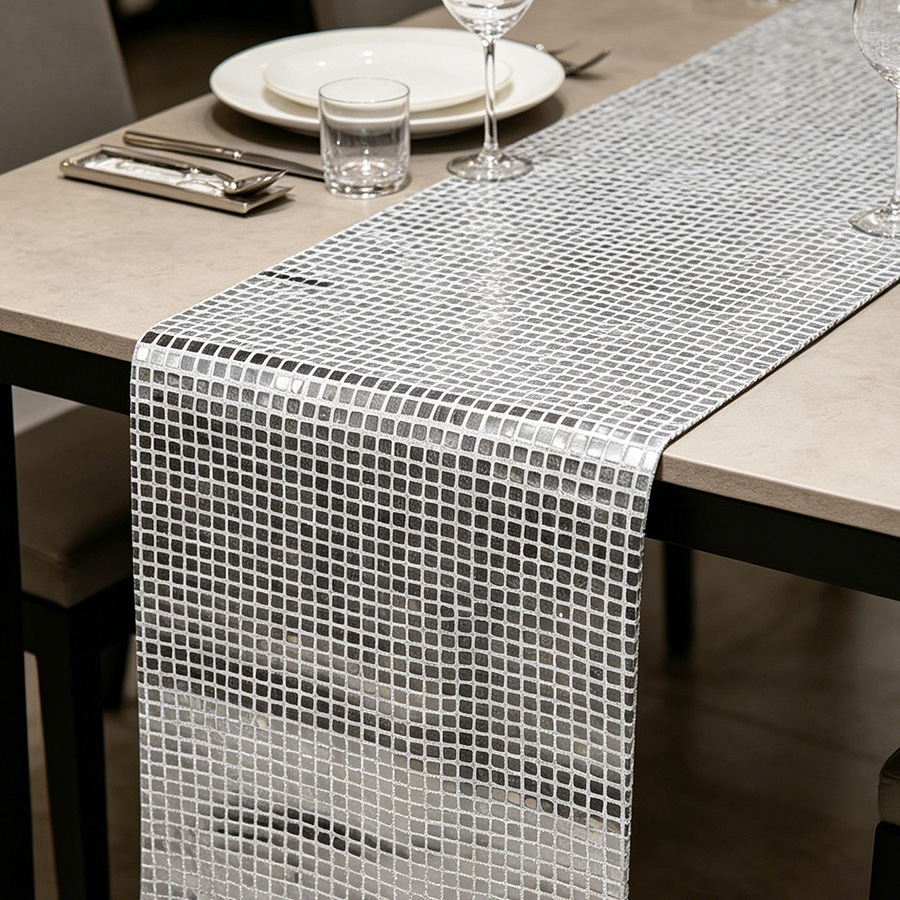 Taplak Meja Payet Perak Cermin - Table Runner Sequin ulasan dan harga